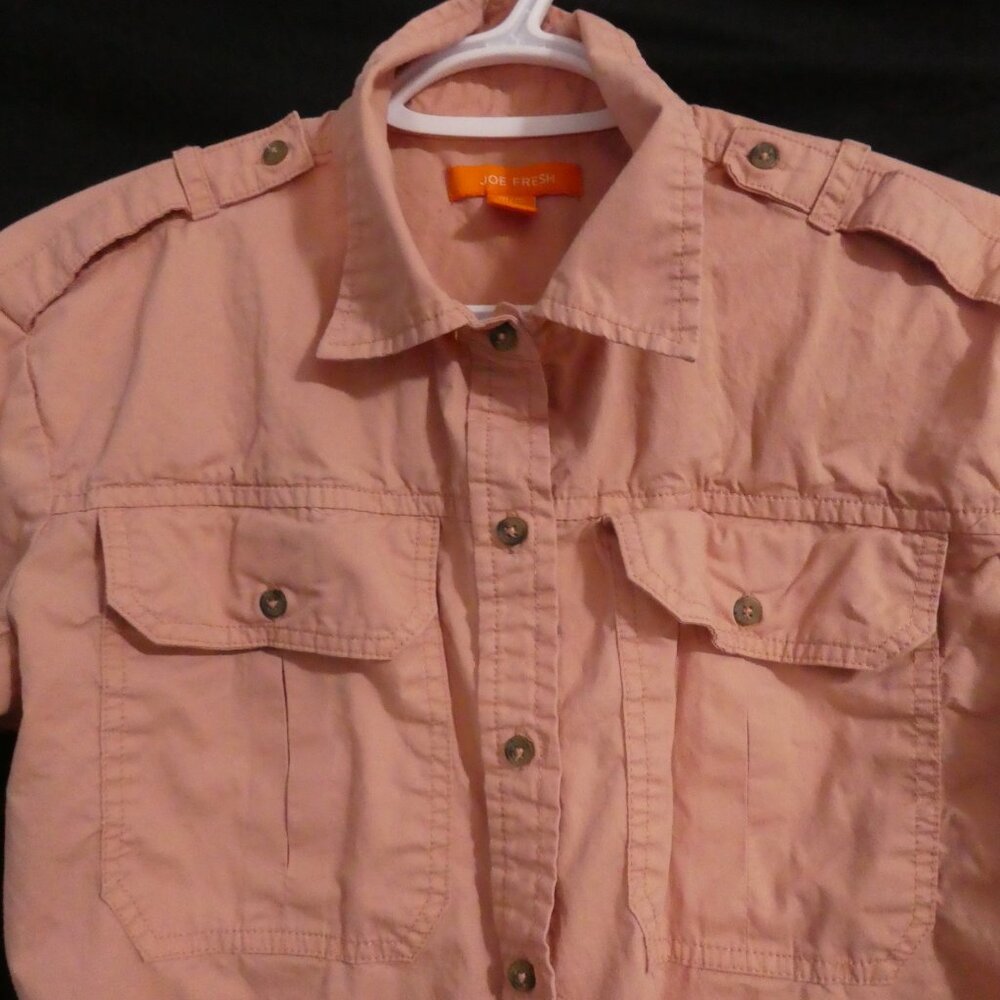 JOE FRESH medium Pink Button-Up Shirt With Shoulder & Sleeve Roll Tabs & Pockets